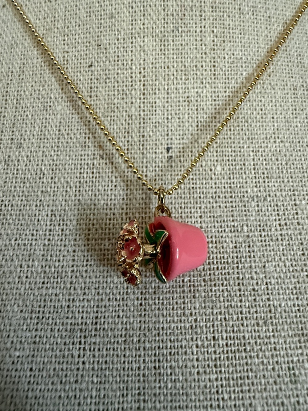 Dainty 10k Gold Ball Chain Necklace with Novelty Flower Pot Charm - Picture 5 of 8